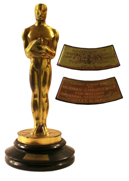 Award for Best Original Screenplay presented to Herman J. Mankiewicz in 1941 for writing Citizen Kane. Image from natedsanders.com.